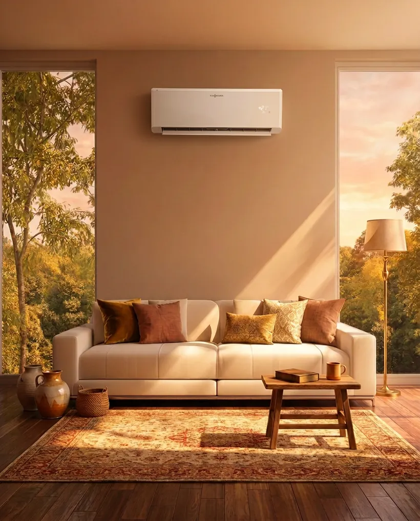 Moderne Split-Klimaanlage im Wohnzimmer, installiert von BeVi Tech